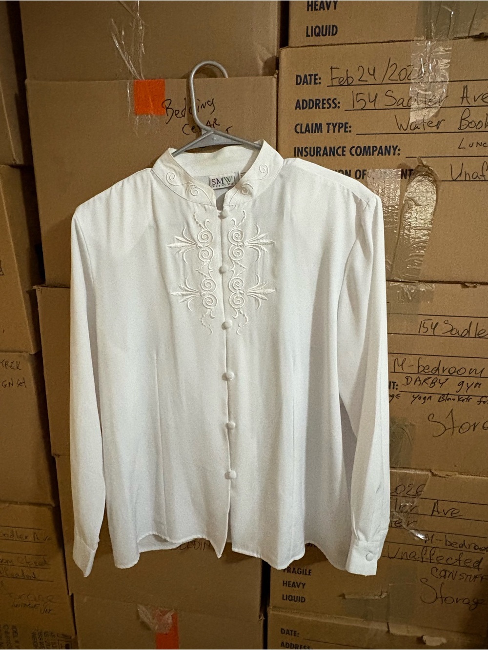 Women's Vintage White Embroidered Mandarin-Collar Blouse